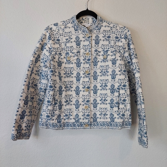 Charter Club Embroidered Floral Button Front Shacket Jacket Size Large - Picture 2 of 10